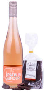 Produktfoto: Spätburgunder Rosé mit Himbeer-Chili Schokolade